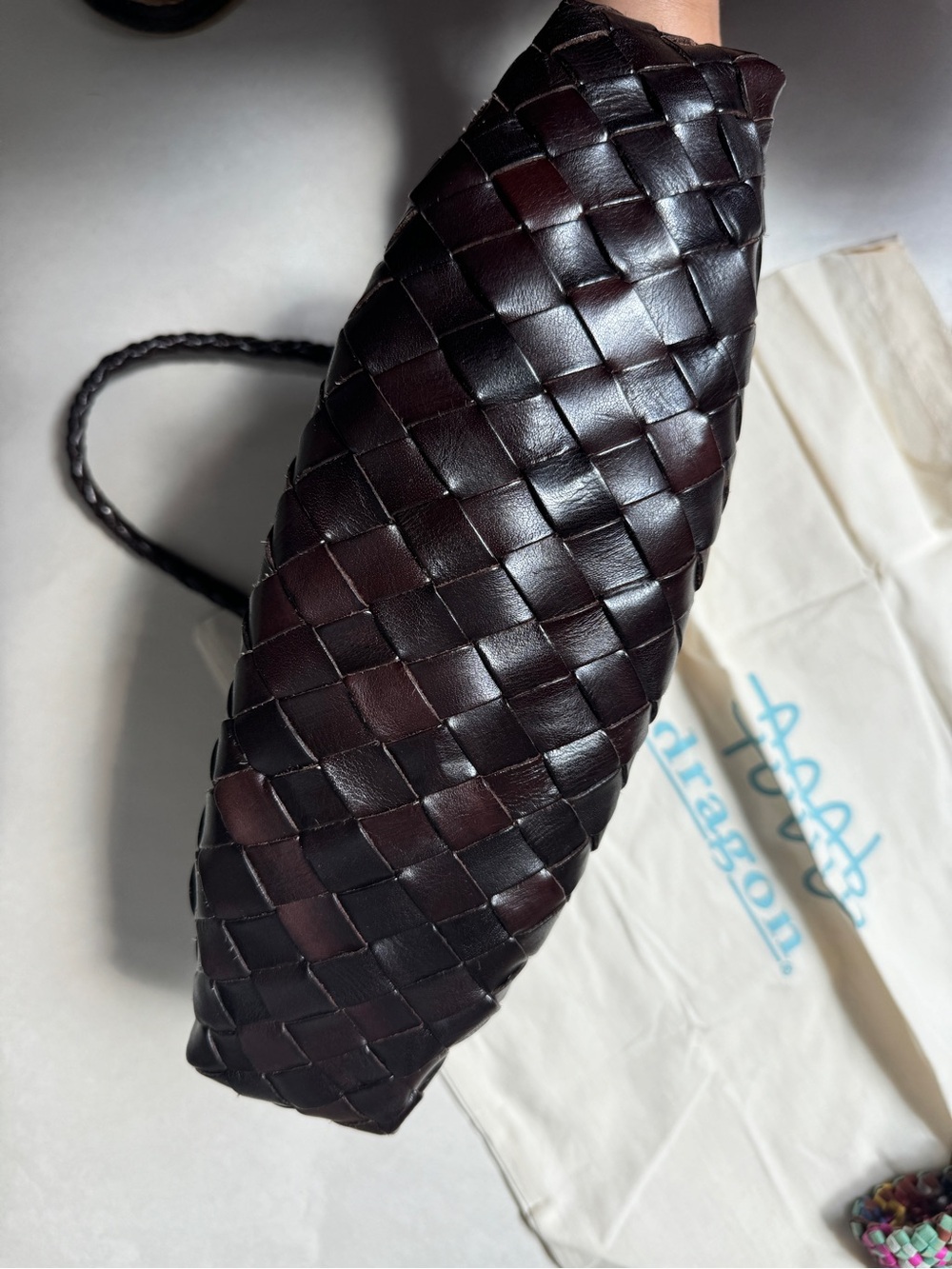 DRAGON DIFFUSION Rosanna mini woven leather tote color dark brown - Picture 12 of 13